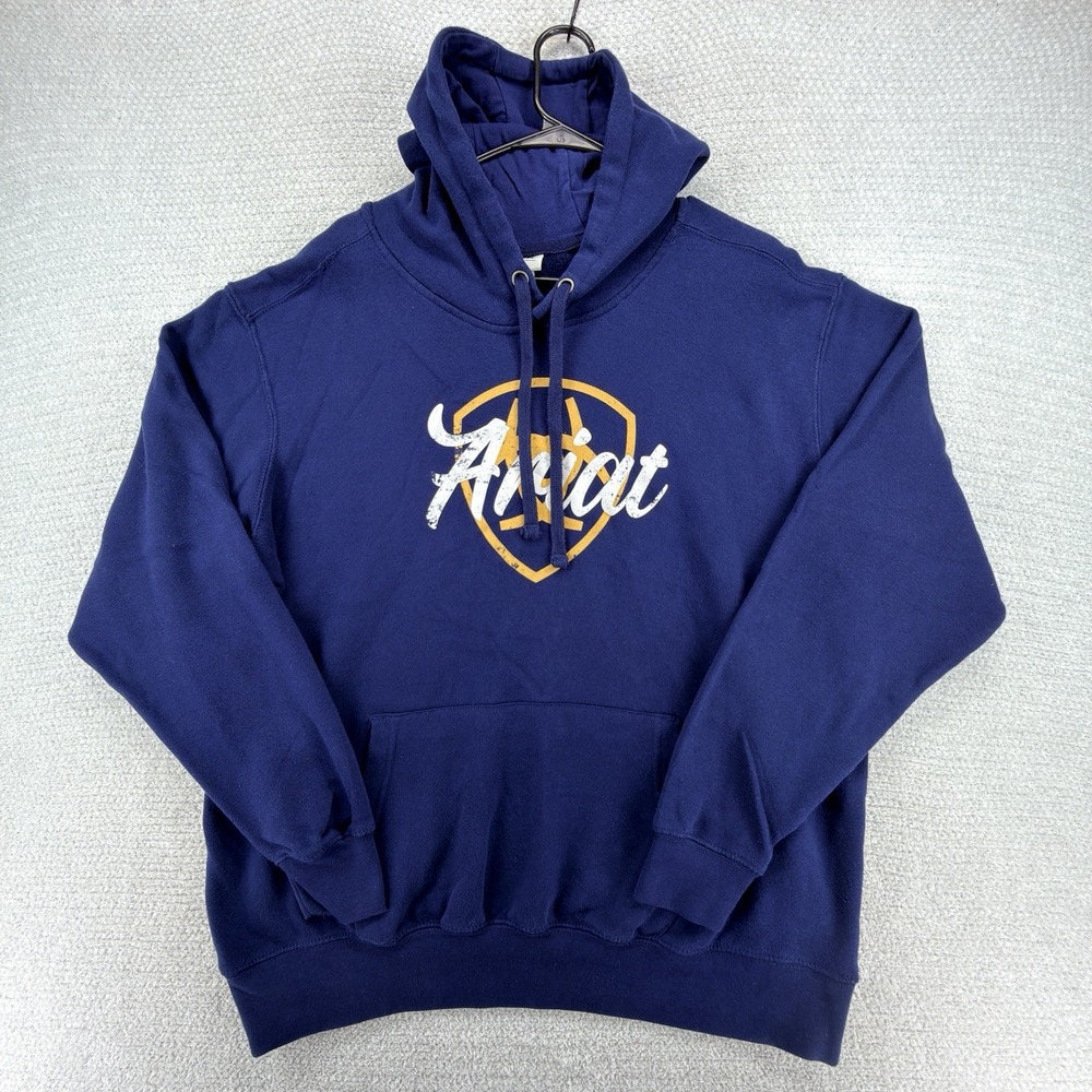 Ariat REAL Shield Logo Hoodie Womens XL Navy Blue Western Fleece Sweatshirt